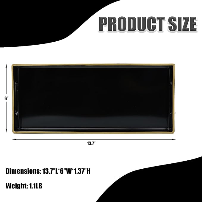 Black Vanity Tray with Handles, Decorative Tray Desktop Storage Organizer for Bathroom, Living Room, 5.9"*13.7"