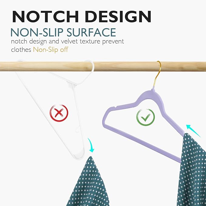 ManGotree Velvet Coat Hangers with 360° Swivel Gold Hook, Non-Slip Felt Suit Hangers, Ultra-Thin Space Saving Clothes Hanger for Jacket, Sweater, Shirt, Dress, Pants (22 Pack, Purple)