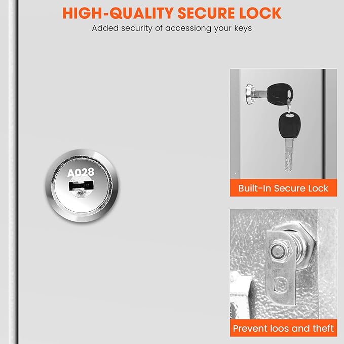 125 Key Lock Box Wall Mount with Anti-Theft Deposit Key Slot, White Key Cabinet with Key Hooks & 125 Tags Key Labels, Key Safe for Hotels & Office & Companies & Car Dealerships