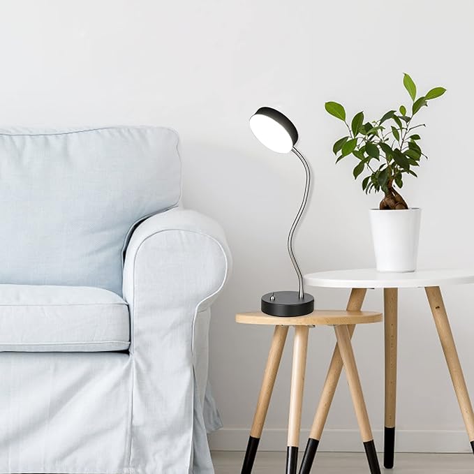 19.25" Flexible Gooseneck LED Desk Lamp, Plun-in Table Light with Stable Base, 4.5W 260LM 4000K, 65” Cord Small Desk Light for Home Office, Study, ETL Listed