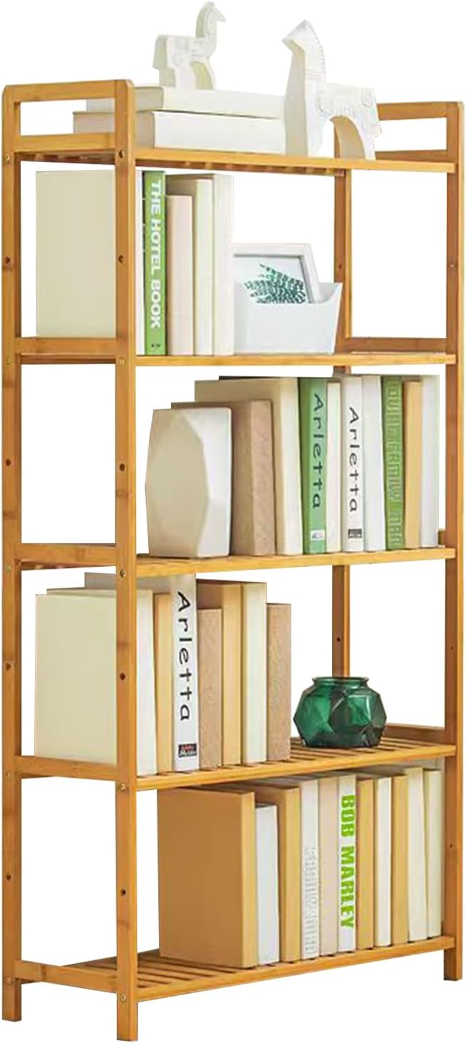 Bamboo Shelf, 5-Tier Bookcase Storage Shelves, Small Book Rack Shelving Unit, Multipurpose Storage Display Shelf for Bathroom Kitchen Living Room Office(5T- Natural)