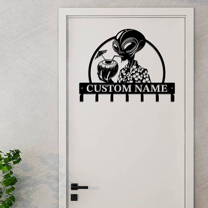 Personalized Custom Alien ET Metal Wall Keys Hooks,Clothes Hooks Alien ET Art Coat Racks,Door Holder,Black Alien ET Decorations for Home,Entrance Doors,Hallway, Bedroom,Keys,Hats (Style P)