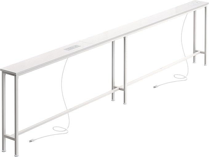 SUPERJARE Sofa Table with 2 Power Outlets and USB-C Ports, 5.9 Inch Narrow Console Table with Storage, Extra-Long, for Entryway Hallway Couch Behind Sofa, Small Spaces, White,102.3 Inch