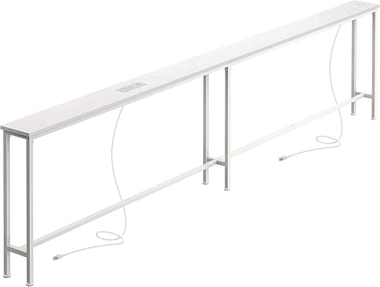 SUPERJARE Sofa Table with 2 Power Outlets and USB-C Ports, 5.9 Inch Narrow Console Table with Storage, Extra-Long, for Entryway Hallway Couch Behind Sofa, Small Spaces, White,102.3 Inch