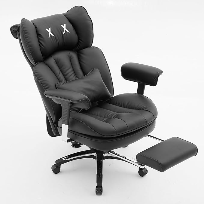Efomao Big and Tall Office Chair 400lbs, Ergonomic High Back Executive Office Chair with Footrest, Wide Computer Desk Chair for Home Office, Comfortable PU Leather Heavy Duty Chair，Black