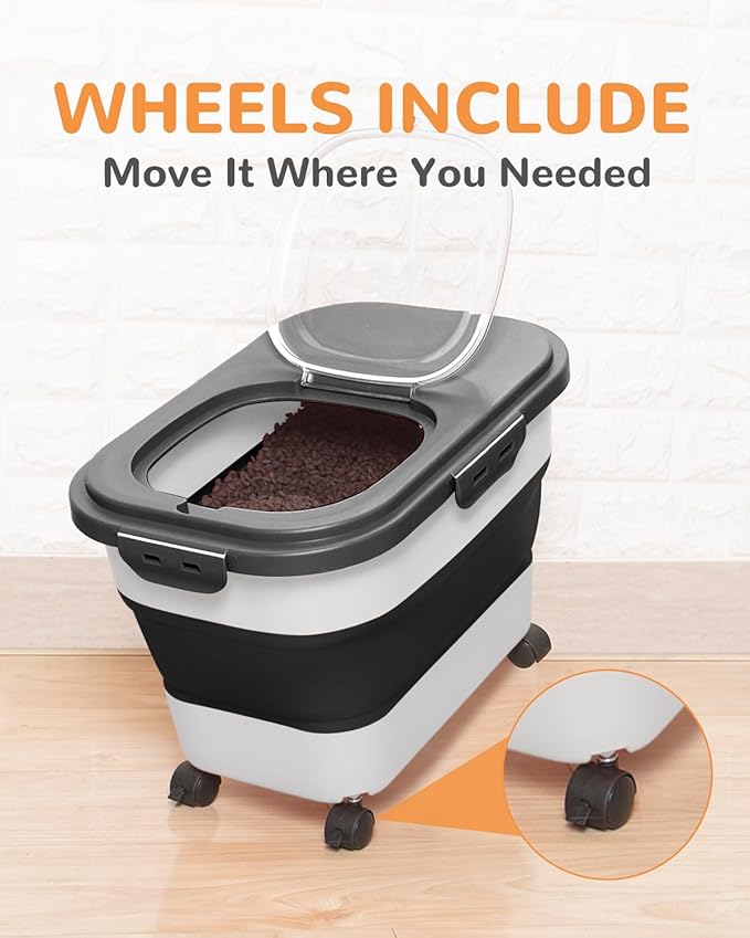 20-23 Lbs Dog Food Storage Container - Collapsible Dog Food Container with Attachable Casters and Scoop,Small Container, Pet Food Storage Containers to Keep Dry Food Fresh,Easy to Move