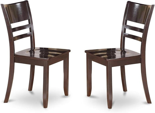 East West Furniture LYC-CAP-W Lynfield Dining Room Chairs - Ladder Back Solid Wood Seat Chairs, Set of 2, Cappuccino