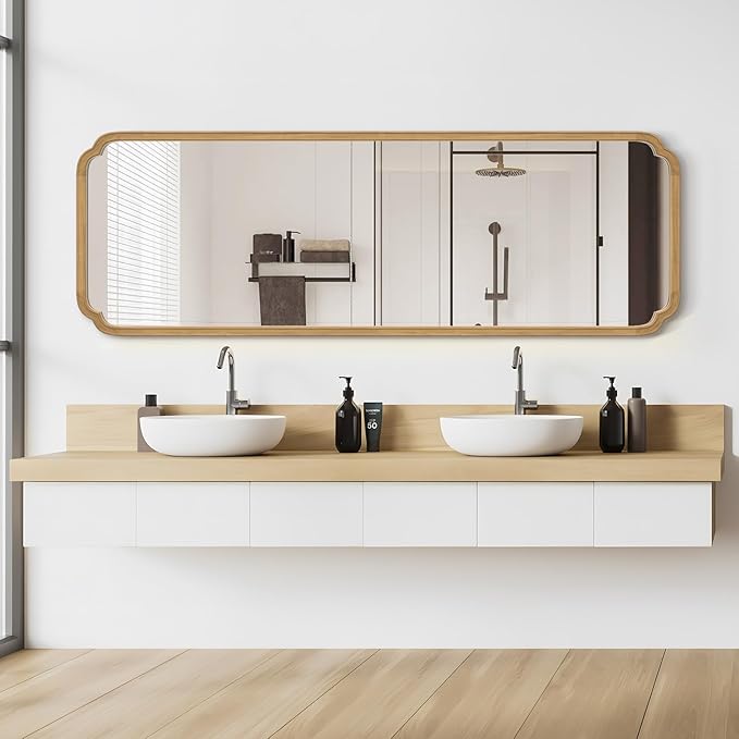 WallBeyond Full Length Mirror Wall Mounted 71"x24", Rustic Wooden Frame Floor Mirror, Large Full Body Mirror for Bedroom, Leaning or Hanging Against Wall (Naturl Solid Wood)