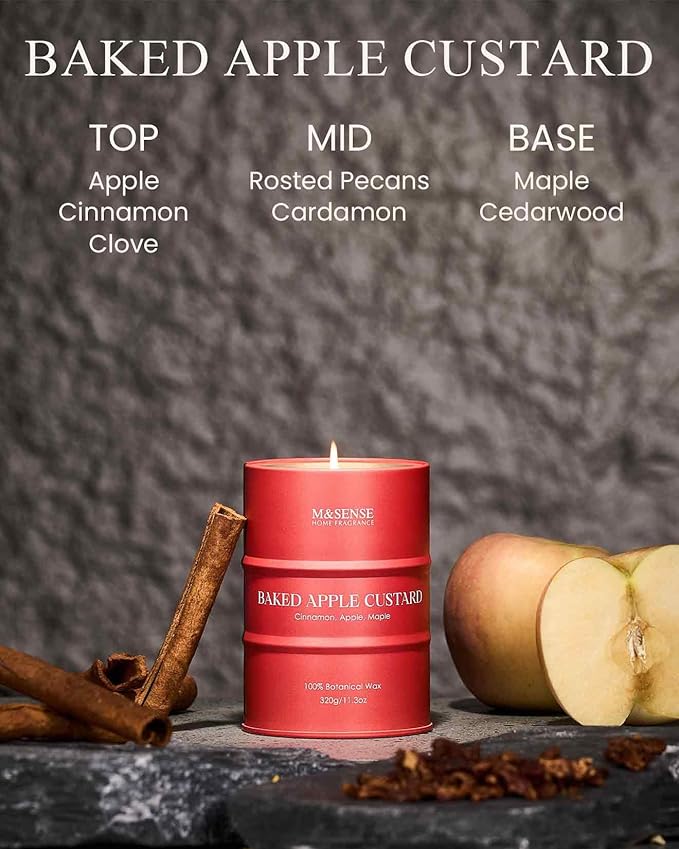 M&SENSE Baked Apple Scented Candles Christmas Decor,Natural Non Toxic,Christmas Candle for Stress Relief Meditation Relaxing, Housewarming Gifts for Women Men, 11.3oz 70 Hour Long Burning
