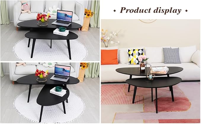 FIRMINANA Small Black Oval Coffee Table for Small Space , Simple Modern Center Table with OAK Wood Legs-Black-18.9" D x 33.47" W x 15.75" H