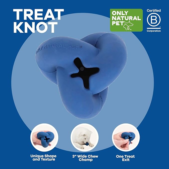 Only Natural Pet Rubber Boredom Buster Treat Stuffer Dog Toys - Interactive Stuffable Feeder Dispenser Fillable Durable Play Puppy Medium Large XS Chew Pup Hide Holder Easy Refill -TreatKnot/DarkBlue