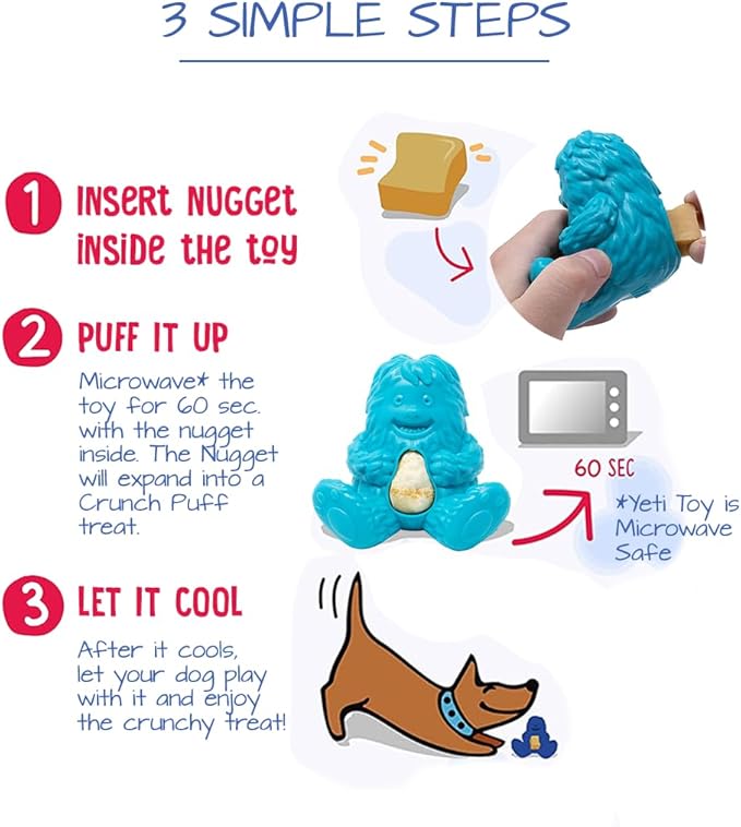 Yeti Dog Chew Puff and Play Interactive Dog Toys, Nuggets Dog Treat Dispenser Teething, Behavior Training for Light to Moderate Chewers, (Purple - Yak)