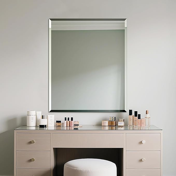 Ruomeng Wall Mirror Bathroom Mirrors for Wall 36" x 30", Frameless Rectangle Mirror with Beveled Edge Wall Mounted Mirror for Vanity and Entryway