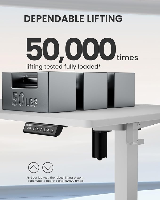 ErGear Small Height Adjustable Electric Standing Desk, 40 x 24 Inches Sit Stand up Desk, Memory Computer Home Office Desk with Two-Piece Desktop (White)