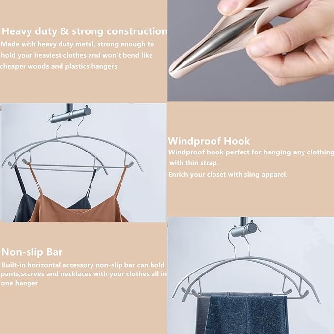 16.5 Inch Metal Clothes Hanger with Non-Slip Rubber Coating, No Shoulder Bumps & No Marks, for Sweaters, T-Shirts, Suits with Pants Bar, Pack of 10, Silver