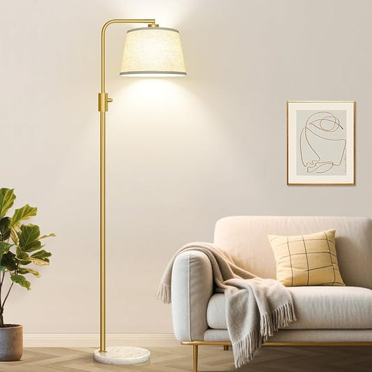 Nintiue Dimmable Gold Floor Lamp, 1000 LM LED Edison Bulb Included, Arc Floor Lamps for Living Room with Marble Base, Modern Standing Lamp Tall Lamps for Living Room Bedroom
