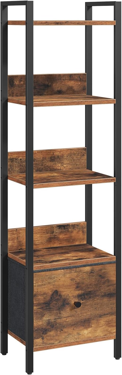 Bookshelf, 5-Tier Bookcase with Drawer, Small Book Shelf for Small Space, Storage Shelf Organizer, for Living Room, Bedroom, Study, Kitchen, Rustic Brown and Black BKHR55101