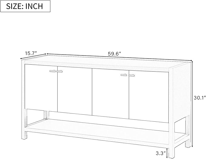 60'' Large Storage Cabinet Sideboard with 4 Doors and Open Bottom Shelf, Functional Wood Entryway Console Table for Study Living Room Dining Room (Navy Blue-SY)