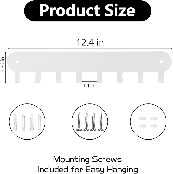 2 Pack Key Holder Wall Mount, Wall Mount Key Holder, Keys Holder On Wall, Key Hooks with 8 Hooks, Key Rack for Wall No Drill for Living Room, Kitchen, Bathroom, Garage (White)