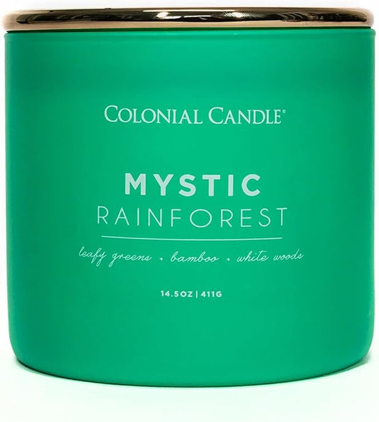 Colonial Candle Mystic Rainforest Scented Jar Candle, Pop of Color Collection, 3 Wick, Green, 14.5 oz - Up to 60 Hours Burn
