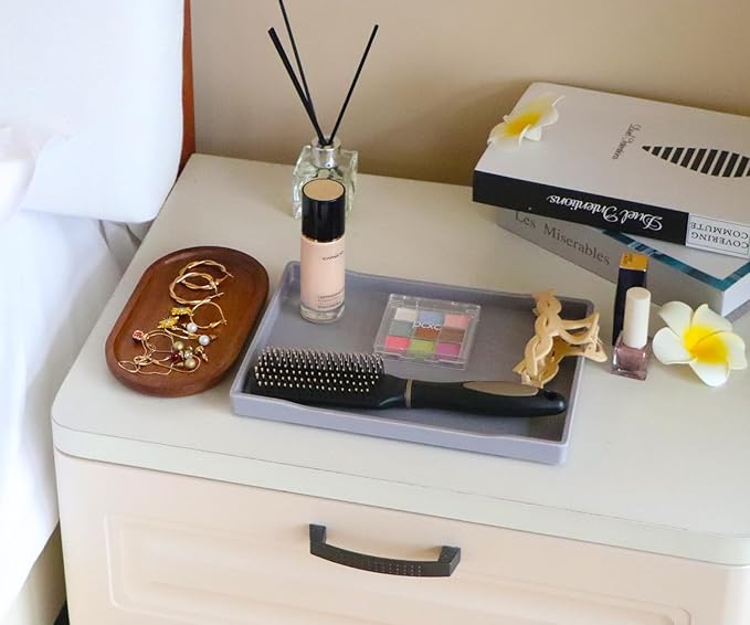 Gray Small Serving Tray (9.5 x 7 inch), Countertop Organizer for Bathtub Bathroom Vanity Items, Serving Accessory, Coffee, Drinks, Tea, Party, Spa, Perfume and Display Use.