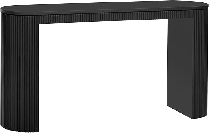 Modern Curved Console Table 59.2-Inch Fluted Entryway Sofa Table for Living Room Entrance Hallway Furniture, Black