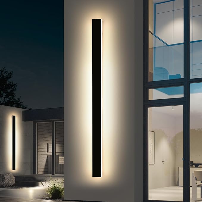 2 Pack Modern Outdoor Wall Light, 3000K Warm White 71inch LED Wall Sconce, IP65 Waterproof Exterior Lighting, Black Aluminium Minimalist Long Wall Lamp for Patio, Garage, Yard