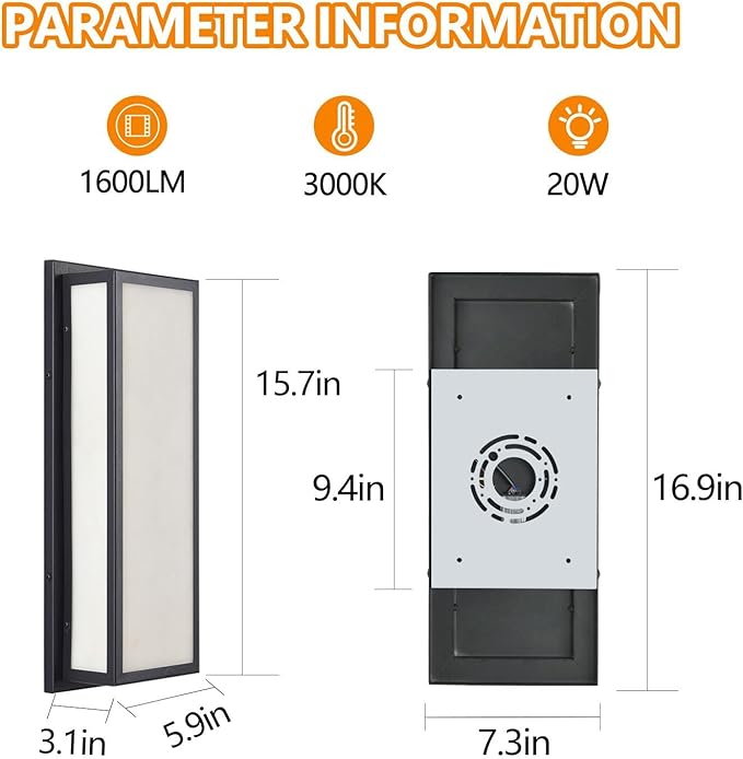 Motion Sensor Outdoor Wall Light LED 20W, Modern Exterior Lighting Fixture with Resin Shade - 16.9" Rectangular Waterproof Porch Wall Light IP65 for Garage, Front Door, Patio