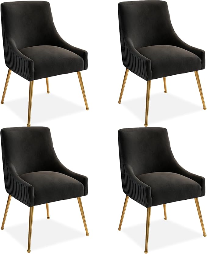 Dining Chairs, Accent Chairs Set of 4, Modern Upholstered Kitchen Dining Room Chairs with Gold Legs, Fabric Tufted Velvet Living Room Chairs for Reception Room Bedroom Guest Room (Black)