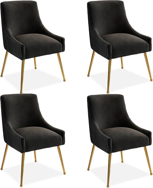 Dining Chairs, Accent Chairs Set of 4, Modern Upholstered Kitchen Dining Room Chairs with Gold Legs, Fabric Tufted Velvet Living Room Chairs for Reception Room Bedroom Guest Room (Black)