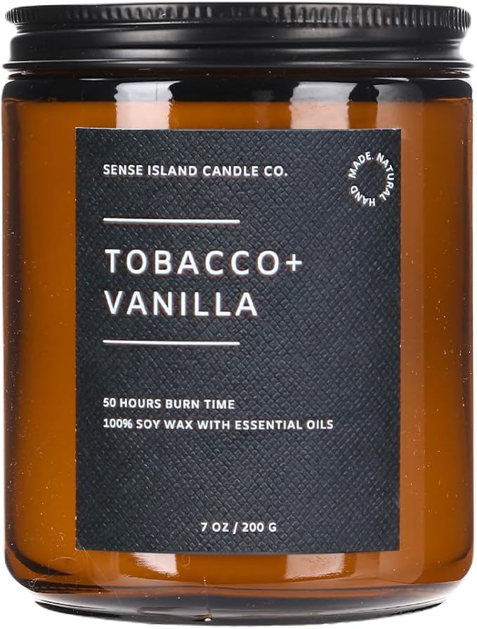 Tobacco Vanilla Wood Wick Candle for Men – Strong Masculine Scent, 100% Soy, 50-Hour Burn – Luxury Scented Candle with Crackling Wooden Wick for Home, Office, Gifts