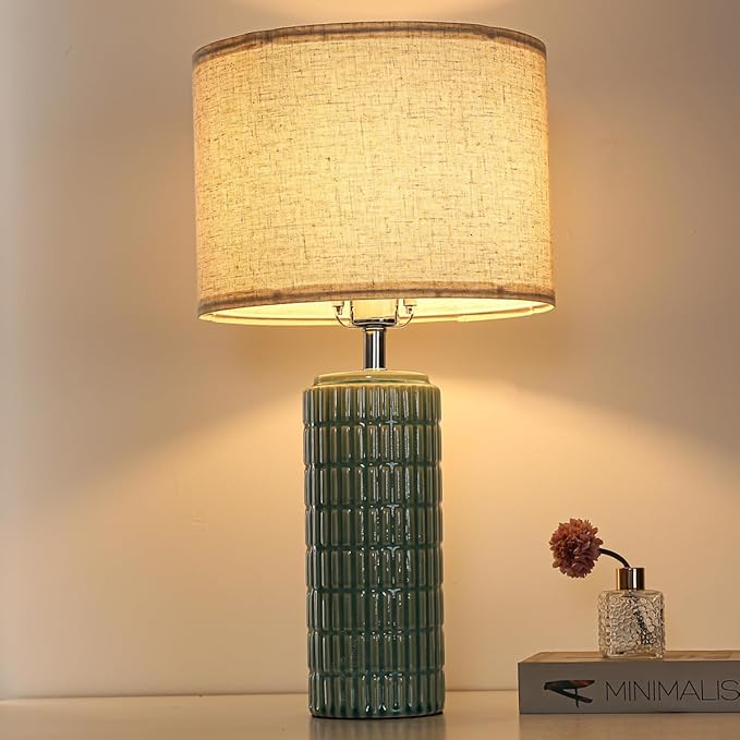 23" Grey Ceramic Table Lamp for Living Room Fully Dimmable, Nightstand Bedside Lamps for Desk End Side, Large Modern Rustic Farmhouse Lights for Bedroom entryway Home Decoration Gifts Bulbs Included