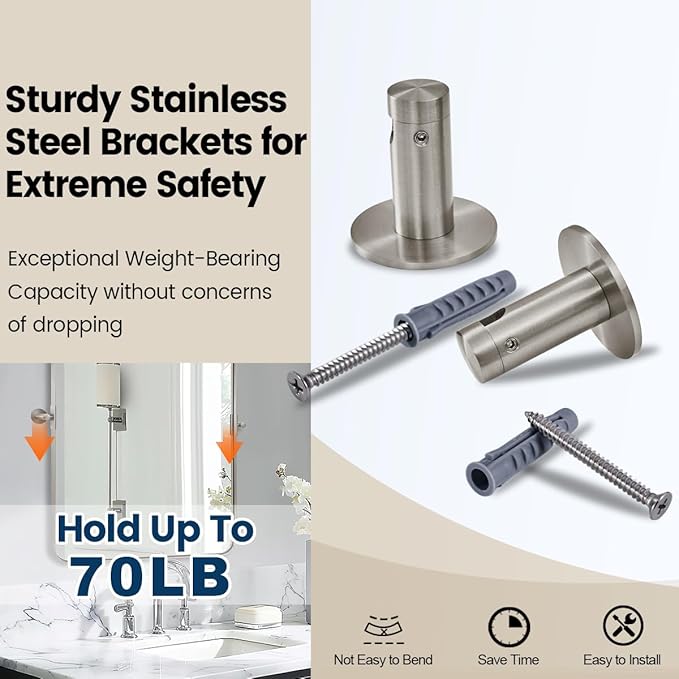 ANDY STAR 22"x34" Brushed Nickel Pivot Mirror for Bathroom, Silver Metal Frame Bathroom Mirrors for Wall，Rectangle Titling Vanity Wall Mirror with Rounded Corner Design Hangs Vertically Only