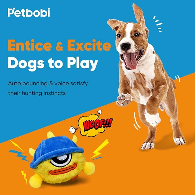 Petbobi Interactive Dog Toys Monster Active Ball for Dogs with Batteries, Self Moving Balls and Plush Cover for Small & Medium Dogs to Chase, Dog Toy Squeaky Crazy Bouncer Ball, Fighter Bobby