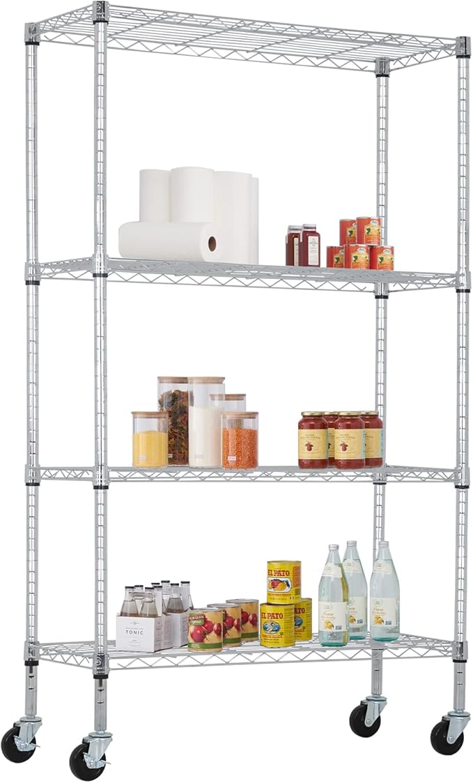 FDW 4-Tier Wire Shelving Storage Shelves Adjustable NSF Wire Shelf Heavy Duty Storage Shelving Unit on 3” Wheel Casters Commercial Metal Wire Rack 36L x 14W x 62H,Chrome
