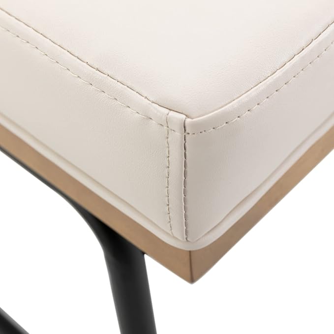 Modern Dining Chairs Set of 2, Comfy PU Leather Armless Side Chairs with Backrest Wooden Upholstered Seat Black Metal Legs for Dining Room Living Room, Beige