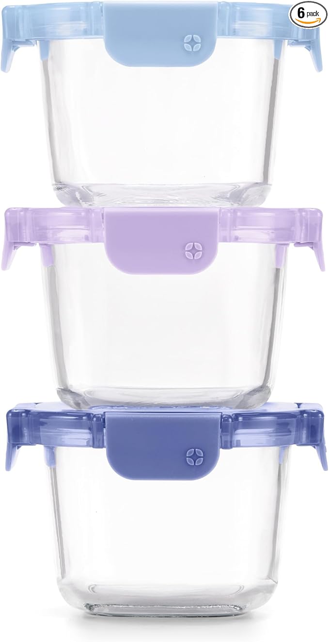 Ello Color Lock 2 Cup 6PC, 3 Pack Glass Meal Prep Sets Leak-Proof Glass Food Storage Containers with Airtight BPA-Free Plastic Lids, Dishwasher, Microwave, and Freezer Safe, Purple Rain