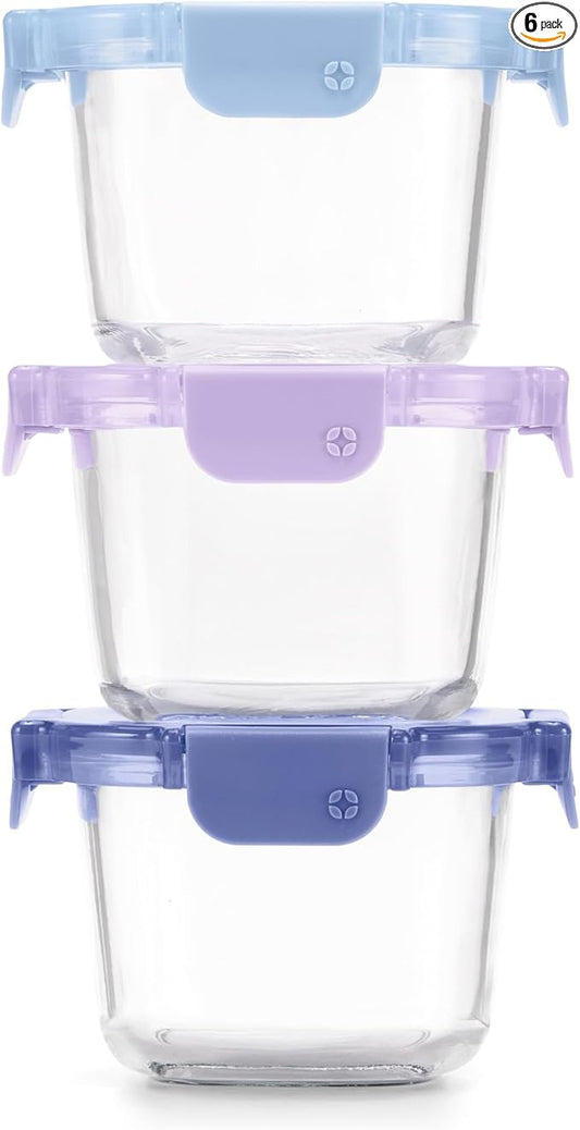 Ello Color Lock 2 Cup 6PC, 3 Pack Glass Meal Prep Sets Leak-Proof Glass Food Storage Containers with Airtight BPA-Free Plastic Lids, Dishwasher, Microwave, and Freezer Safe, Purple Rain