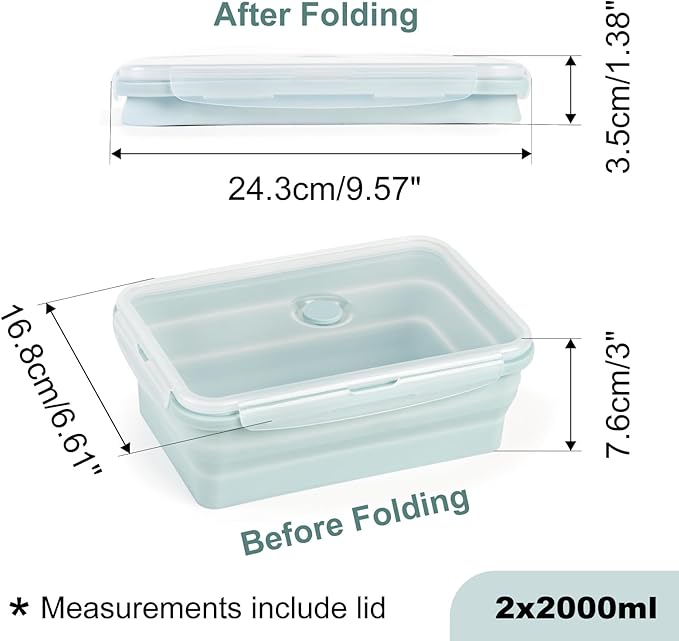 Extra Large Collapsible Silicone Food Storage Containers With Lids & Air Vent, 2 Pack 2000ml/68oz, XXL Foldable Marinade Container for Kitchen, Camping, Dishwasher, Microwave, Freezer Safe, BPA Free
