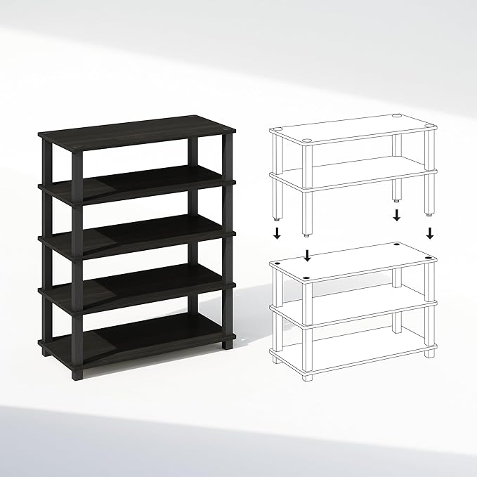 Furinno Turn-S-Tube Storage Shelves Set of 2, 3-Tier Stackable Standing Shelf, Open Corner Shelf, for Organization and Storage, Living Room, Garage, Home Office, Espresso