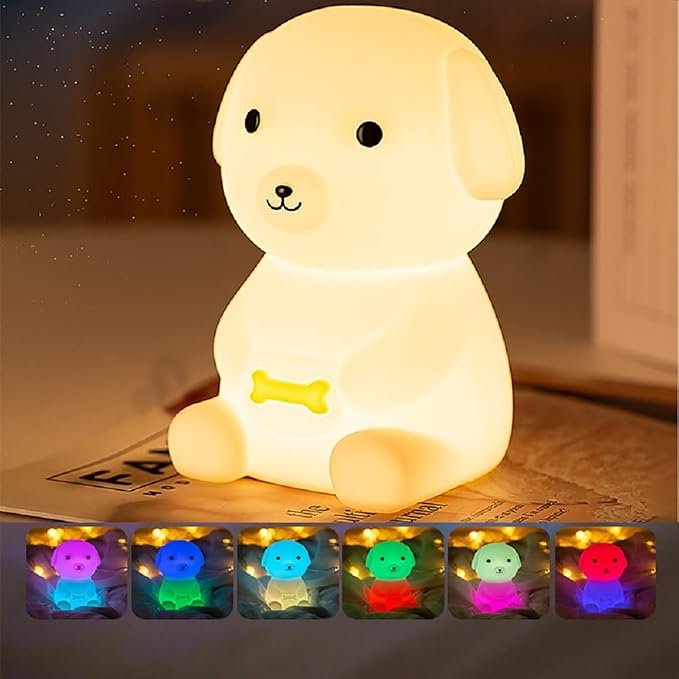 Puppy Night Light for Adults Kids,Kawaii Dog Lamp 7 Colors & 2 Brightness 20/40min Timer,Soft Silicone Night Light Rechargeable Light Table Lamp Bedside Lamp,Room Decor Gifts for Boys Girls