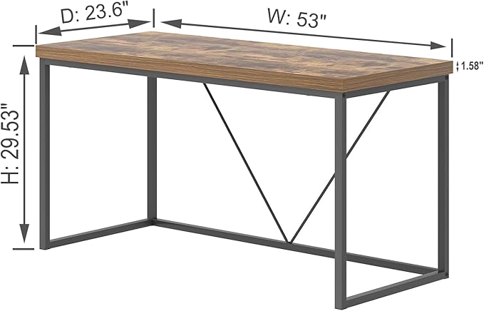 EXCEFUR Industrial Computer Desk, Wood and Metal Home Office Desk, Writing Study Work PC Table for Living Room Bedroom, Rustic Brown, 53 inch