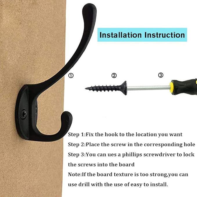 IBosins 30 Pack Heavy Duty Dual Coat Hooks Wall Mounted with 60 Screws Retro Double Hooks Utility Black Hooks for Coat, Scarf, Bag, Towel, Key, Cap, Cup, Hat