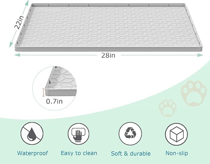 Cat Litter Mat for Litter Box, Silicone Large Cat Litter Trapping Mat - 28x22 in, Waterproof & Non-Slip, Durable & Easy Clean, Light Gray