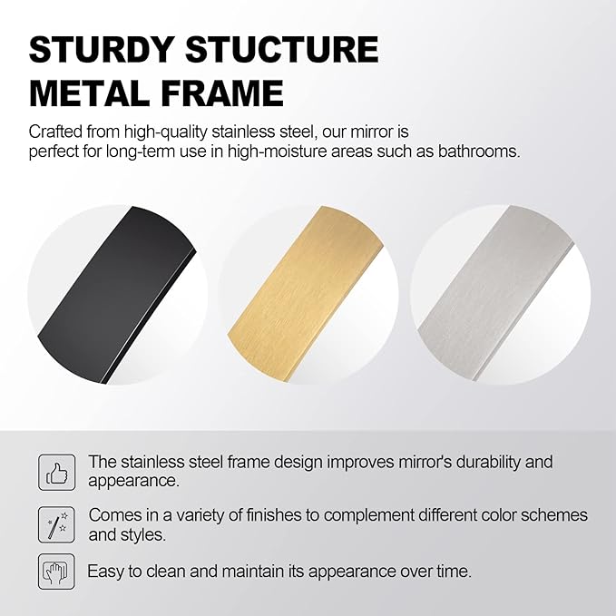 ANDY STAR Arch Mirror, 24" x 38" Arched Chrome Mirror in Stainless Steel Metal Frame, Chrome Bathroom Mirror for Wall, Arch Top Rounded Corner 1" Deep Set Design Wall Mount Hangs Vertical