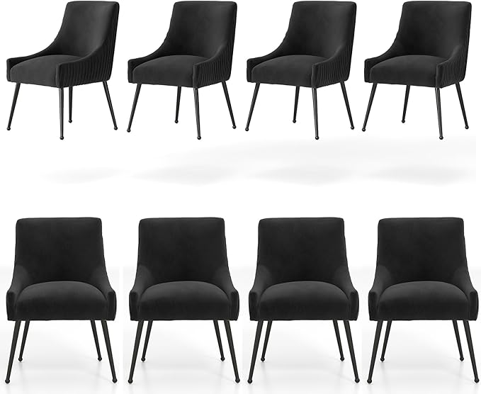 Velvet Dining Chairs Set of 8,Black Upholstered Living Room Chairs with Black Metal Legs, Modern Tufted Accent Chairs for Living Room, Study Room, Kitchen