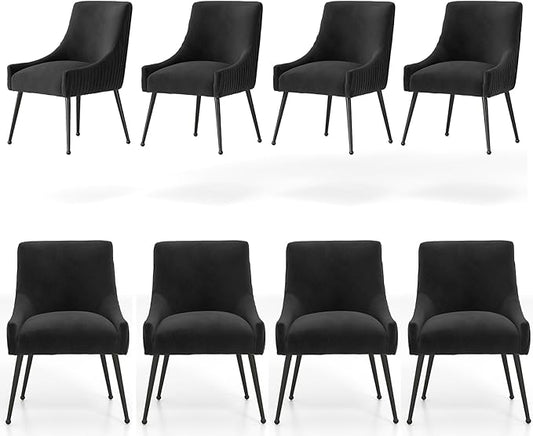 Velvet Dining Chairs Set of 8,Black Upholstered Living Room Chairs with Black Metal Legs, Modern Tufted Accent Chairs for Living Room, Study Room, Kitchen