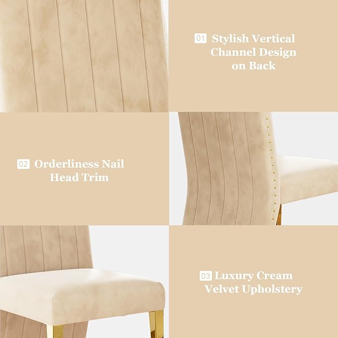 AUZ Dining Chairs with Nail Head Trim, Modern Velvet Upholstered Dining Room Chairs in Lovely Color with Polished Gold Stainless Steel Legs, Set of 6