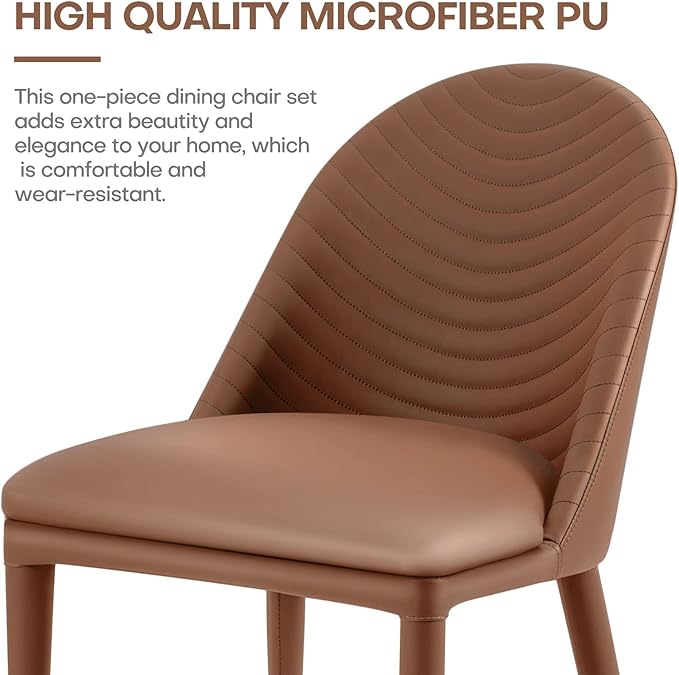 No Assemble Required Dining Chairs Set of 2, Modern Full Assembled Faux Leather Upholstered Side Chair with Backrests, Dinner Chairs for Kitchen Dinning Room, Brown