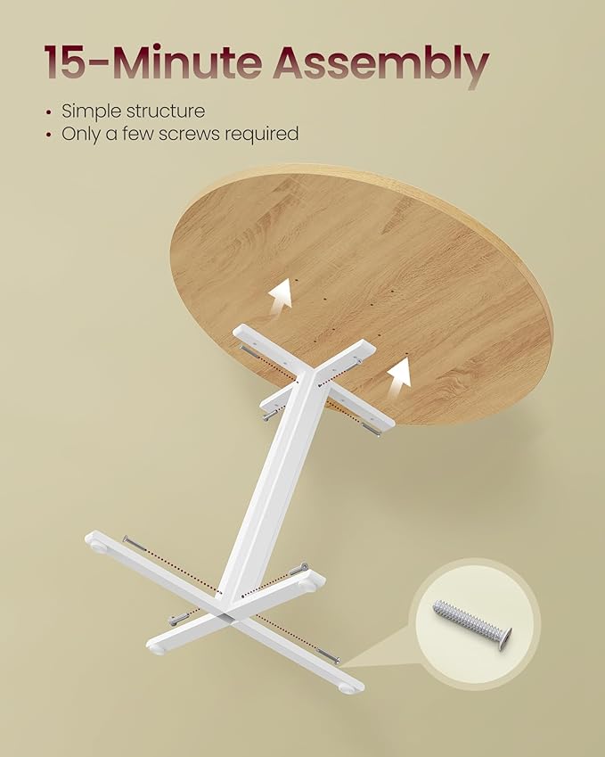 VASAGLE Dining Table, Small Round Kitchen Table for 4 People, 31.5 x 29.4 Inches, for Dining Room, Living Room, Farmhouse, Water-Resistant, Oka Beige UKDT082Y02